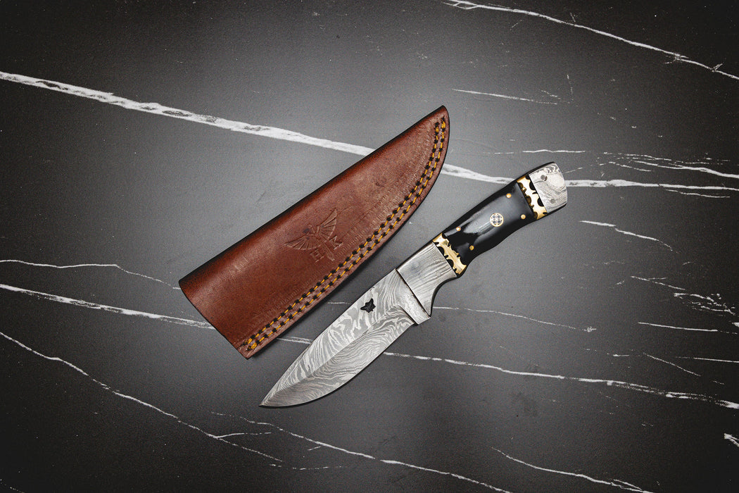 The Hunter’s Mark – Handmade Damascus Skinner Knife with Buffalo Horn Handle | 9" Premium Outdoor Knife