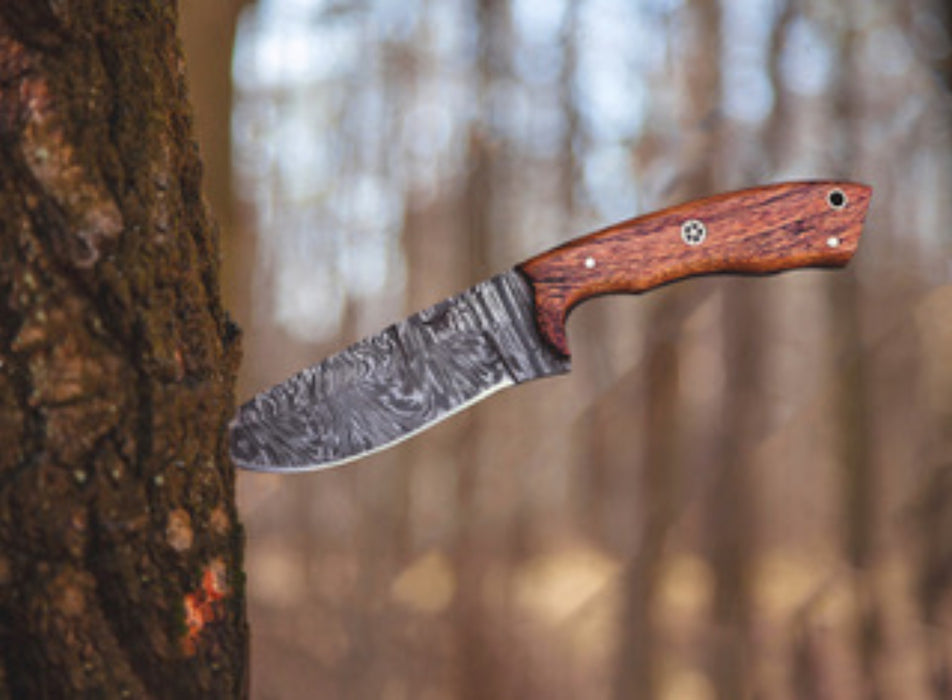 Wilderness Guardian – Handcrafted Damascus Hunting Knife with Rosewood Handle, 9.5" Fixed Blade with Premium Sheath