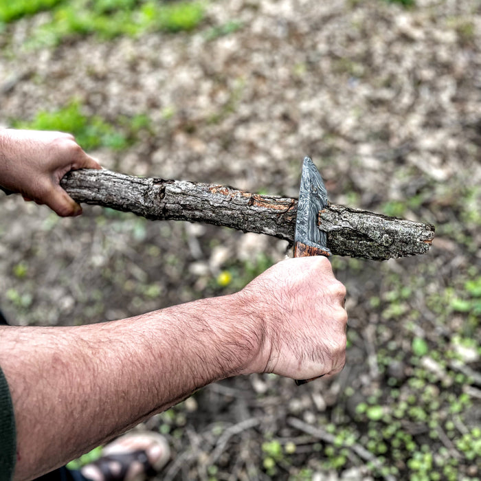 Wilderness Guardian – Handcrafted Damascus Hunting Knife with Rosewood Handle, 9.5" Fixed Blade with Premium Sheath