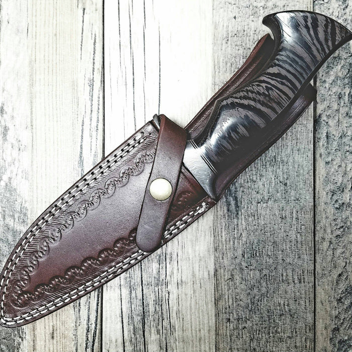 Buy them safely HTS-7 Damascus FEATHER Bowie // Custom // WENGE Wood Handle  Amazing grains // Damascus Fittings / Feather Forged Pattern // Camp //  Hunting, damascus knives