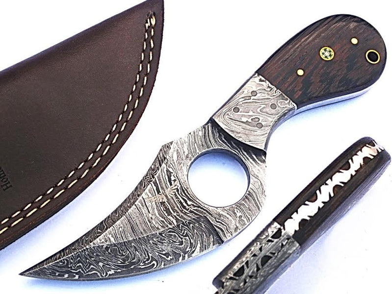 HT-101 Custom handmade Damascus Skinner Knife/ SERRATED Edge / Rose wo —  HomeTown Knives