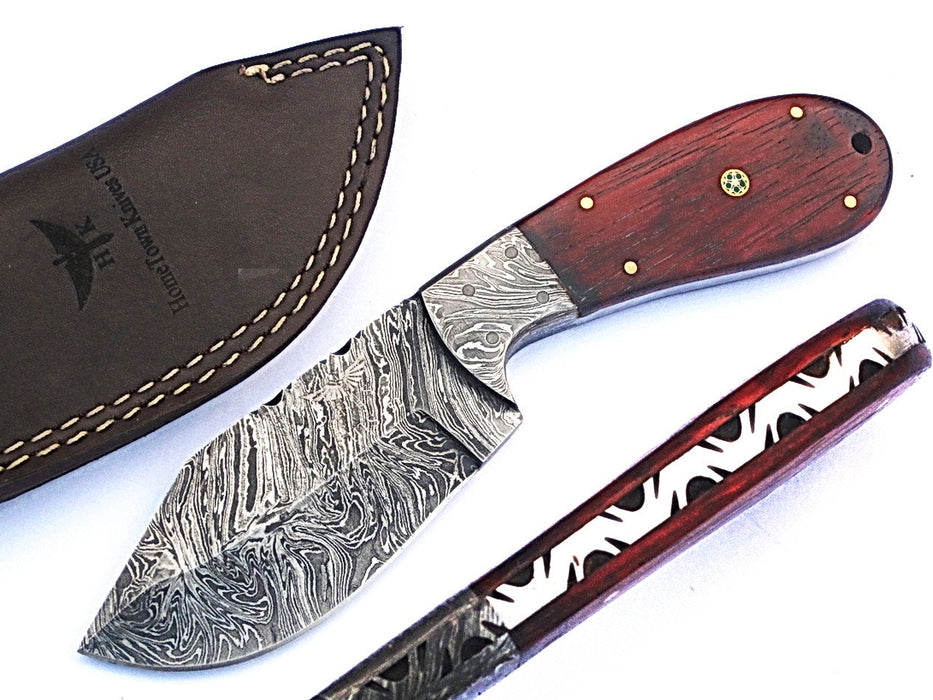 Custom Handmade Damascus Steel Fire Pattern Skinning Knife