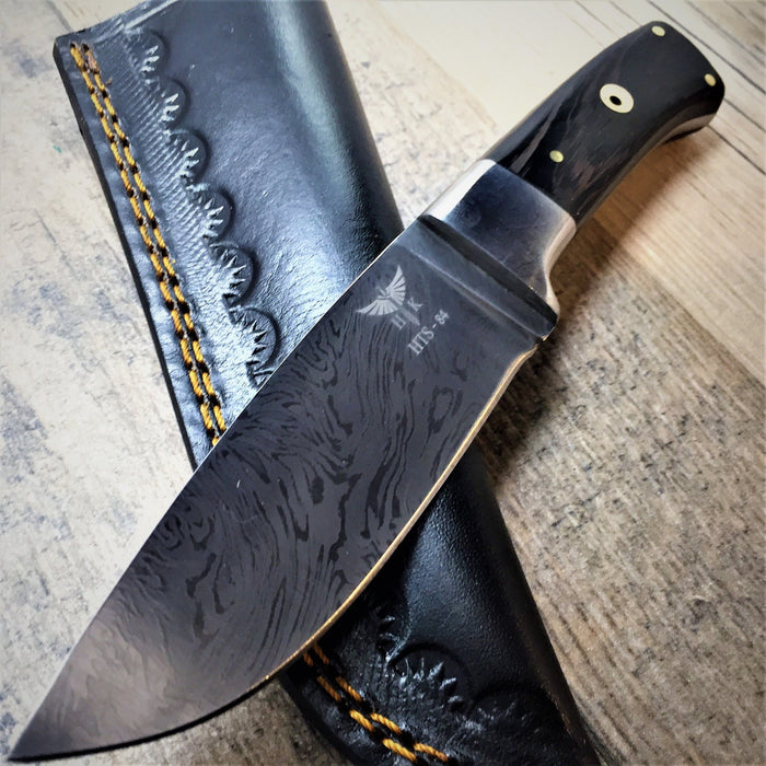 HTS-84 Damascus Fire Hunter // Custom // WENGE Handle // Damascus Fittings Mirror Polish // Camp // Hunting // Full Hollow Grind // SHARP - HomeTown Knives
