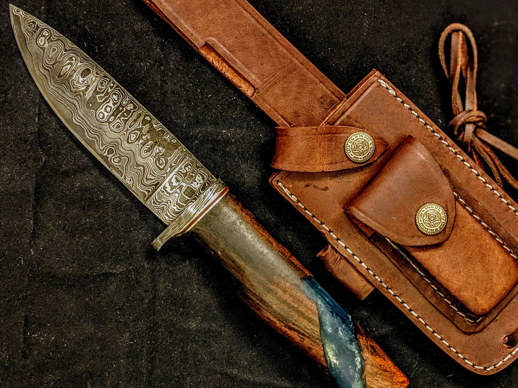 HT-21B Damascus Knife custom handmade Skinner / Sanmai / Rose Wood 