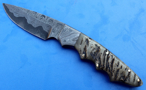 HTK-97  Damascus Knife custom handmade Skinner  / Ram Horn handle / Great quality / Sanmai Pattern - HomeTown Knives