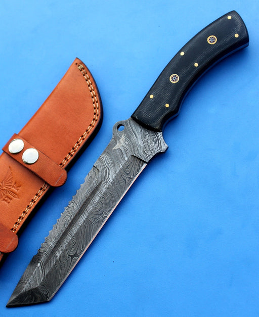 HT-101 Custom handmade Damascus Skinner Knife/ SERRATED Edge / Rose wo —  HomeTown Knives