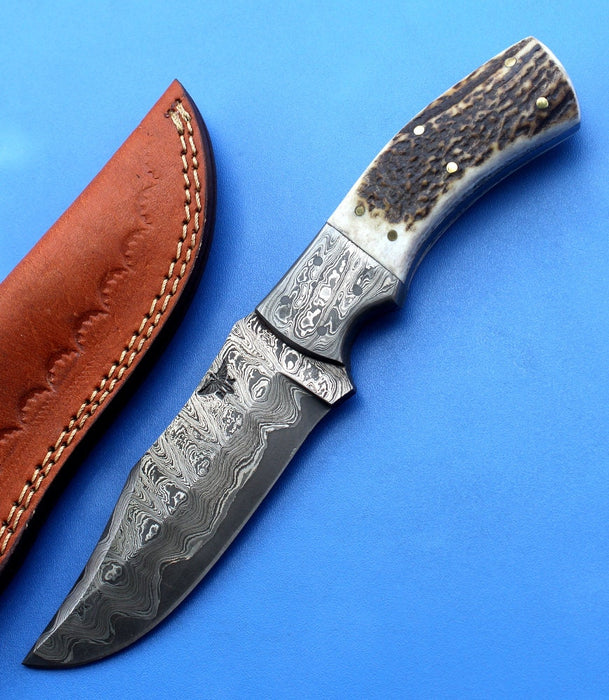 HTS3w HOMETOWN KNIVES Damascus Knife for Hunting - Fixed Blade